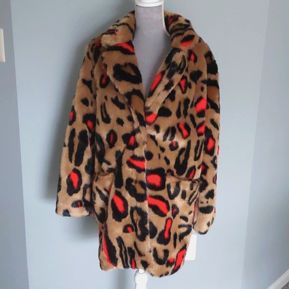 NWT Apparis leopard print faux fur coat women XL